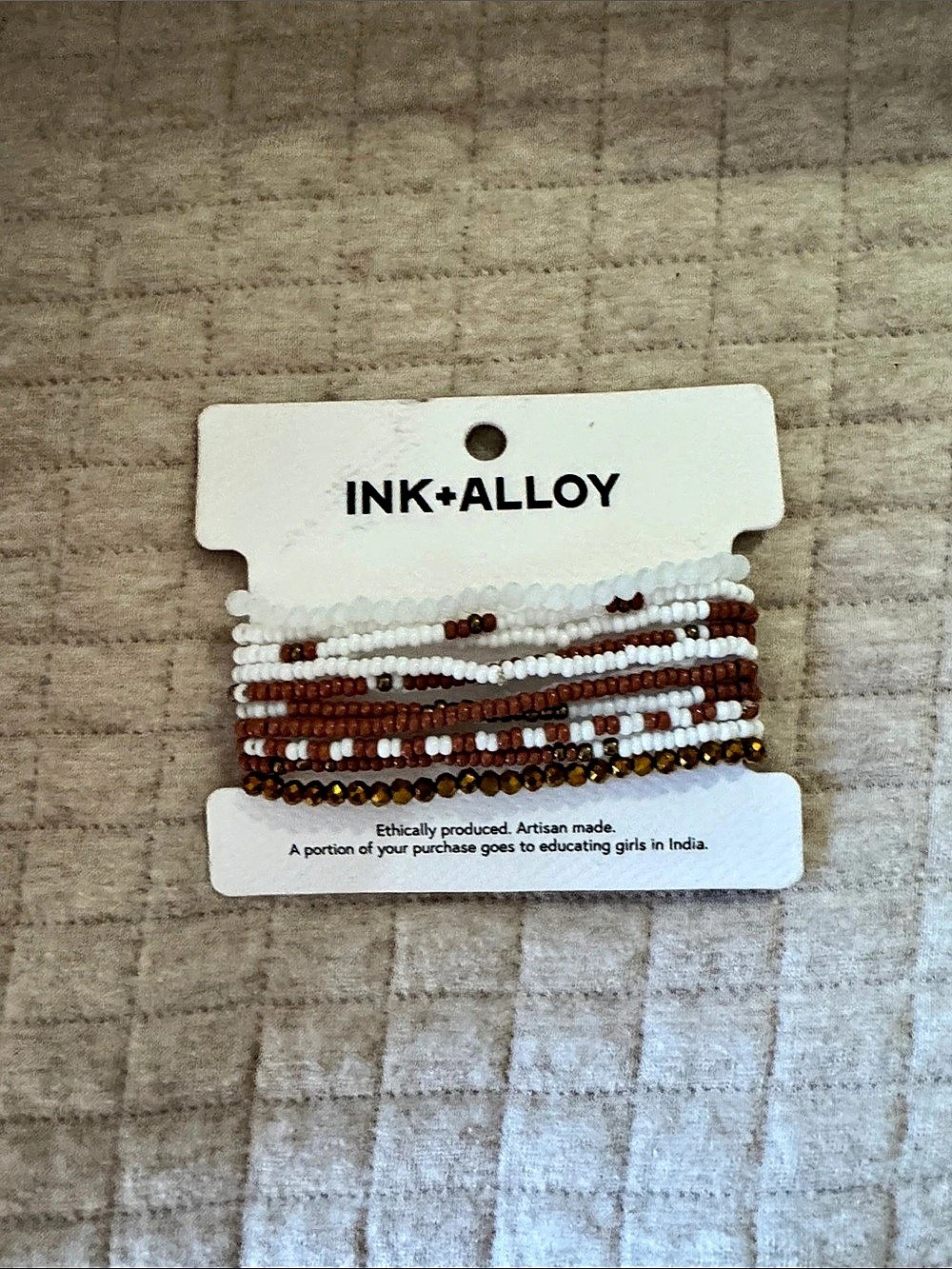 INK+ALLOY Beaded Bracelet Set in Brown & White NWT